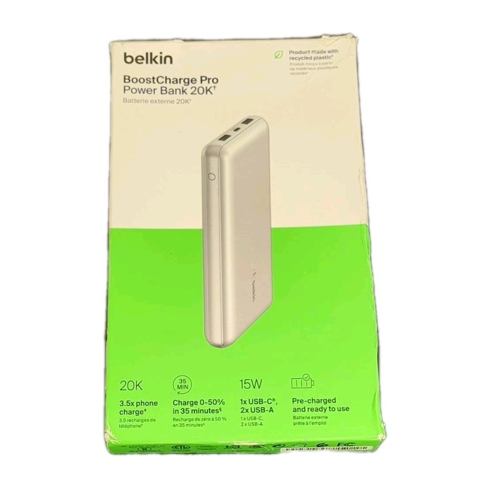 Nn8O Belkin BoostCharge Pro Power Bank 20K Portable Battery Charger 15W - Silver
